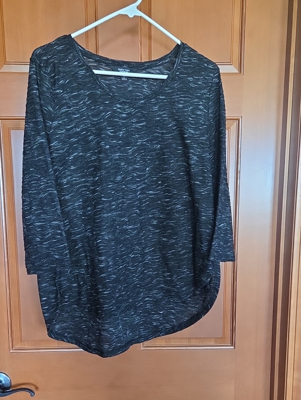 Simply Vera Textured Gray Black Women's Top L PP21 L24